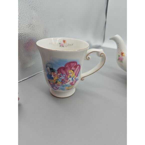 Disney Alice in Wonderland Cheshire Cat Ceramic 4 Piece Tea Set Cups Pot Vintage - Picture 8 of 16